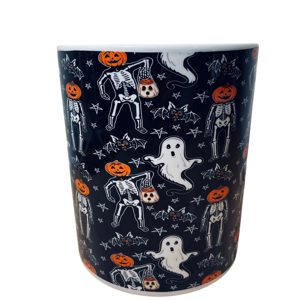 Old Time Pottery Halloween Skeleton Ghost Bat Ceramic Canister Large